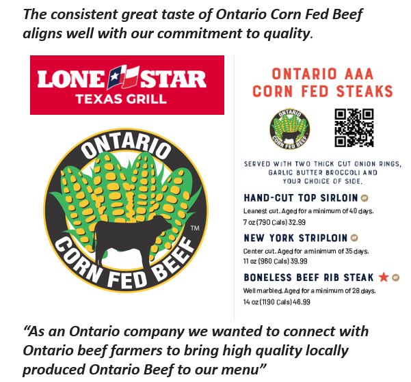 Just in time for the long weekend, proud to announce our new partner! Ontario Corn Fed Beef is now on the menu at Lone Star Texas Grill across Ontario! @lonestartxgrill #lonestarrestaurant #ontario #ontariomade #ontarioraised #ontariobeefproducers #ontariobeef #cornfed