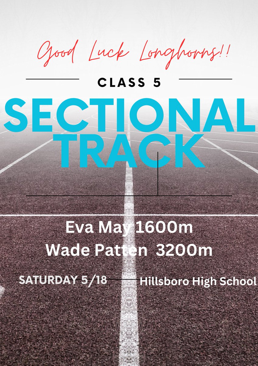 Good Luck Eva and Wade at the Sectional track meet tomorrow! GO HORNS!!