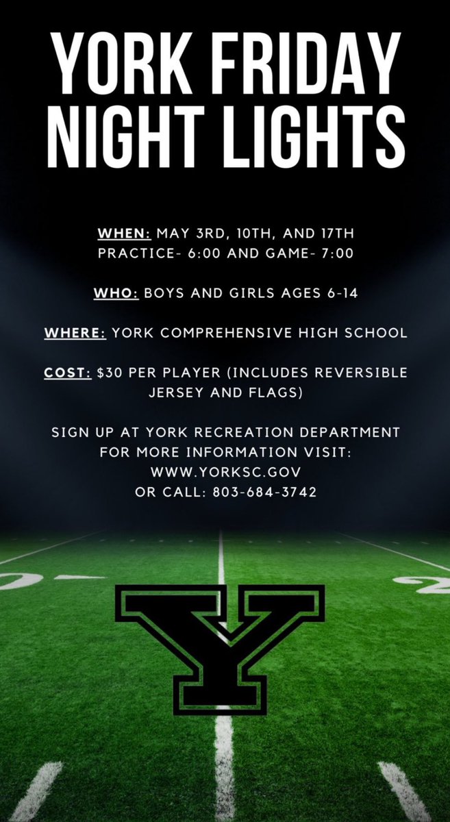 Tonight is the final Friday Night Lights of the spring! See you at the Cougar Den at 6 pm tonight! Don’t miss out on a fun time! @YorkRecruits