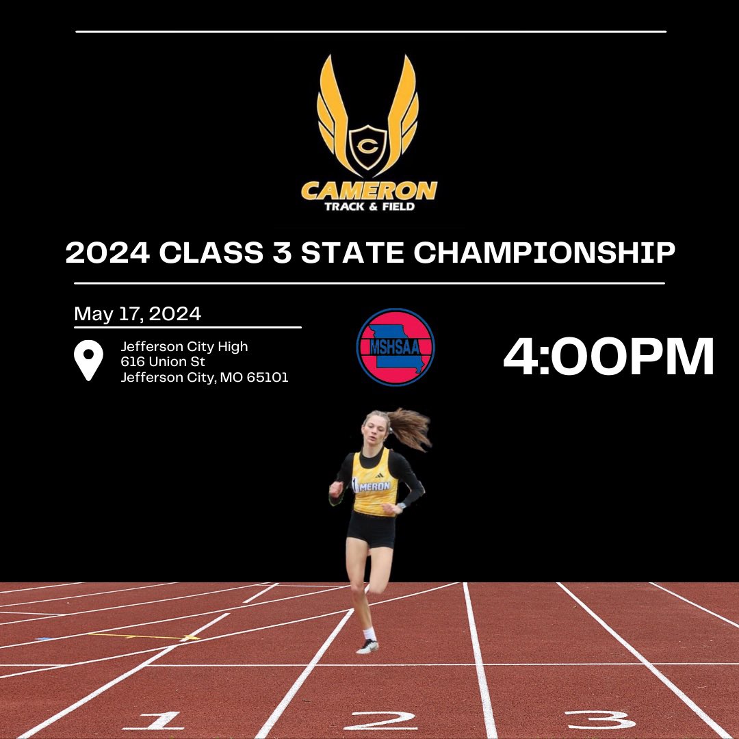 MSHSAA State Championships day 1! Senior Bailey Robinson is set to run her 800 around 4pm. Let’s go Bailey! #TurnAndBurn
📍Adkins Stadium - Jefferson City, MO
📊 live.pttiming.com/?mid=7327