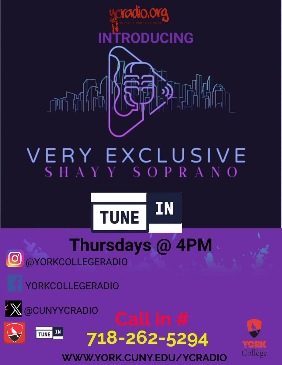 Very Exclusive airs Thursdays at 4PM with host Shayy Soprano on YCRadio.
#WeAreOneYork
#ycradio
#thevoiceoftodaysgeneration
#TuneIn