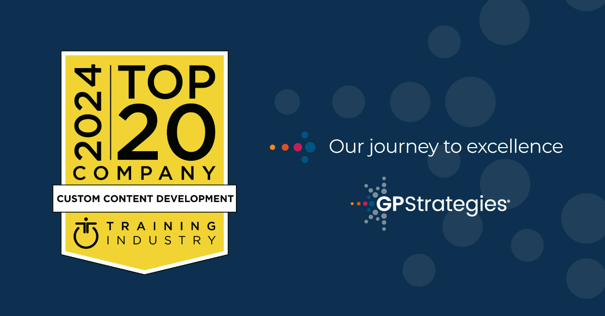 gpcorp's tweet image. We are excited to be recognized as one of Training Industry’s top companies for custom content development. This award highlights the exceptional content and outstanding services we provide through our collaboration with clients.
#Award #ContentDevelopment #Services #Training