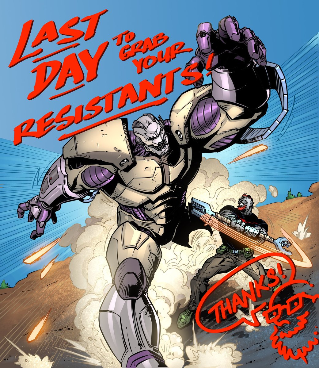 Last day! Get our action-packed The Resistants books while you can, pals! By me, @kjkaminski11, & @mennyo. Thank you all so much! #comics #indiecomics #kickstarter #crowdfunding BountyHunterBlitz.com