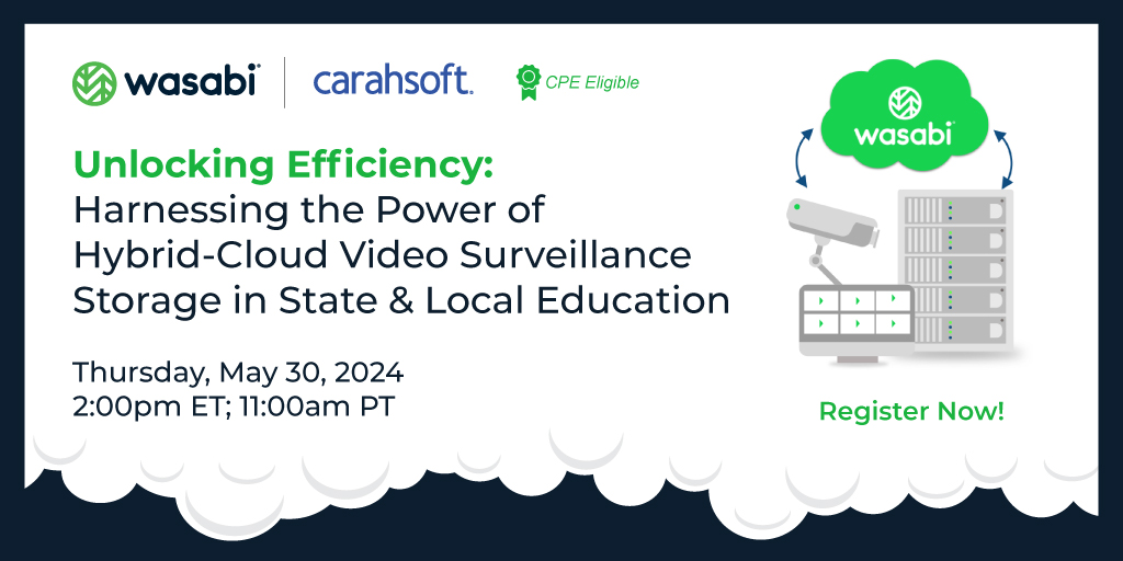 How are hybrid #cloudstorage solutions revolutionizing video surveillance #datamanagement for #SLED institutions? Tune into @wasabi_cloudwebinar on 5/30 for answers to this + how to unlock #operationalefficiency & enhance security practices in #HigherEd: carah.io/e652cf