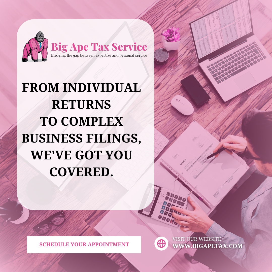 Get in touch now to get started and leave your tax worries behind! 💼📊

 🌐 bigapetax.com

#TaxTime #RefundAlert #IRSInfo #EasyTaxPrep #MaxRefund #TaxTips #ClaimIt #RefundTrack #TaxHelp #FileNow #DeductSmart #RefundJoy #EasyFiling #NoStressTax #SafeRefund