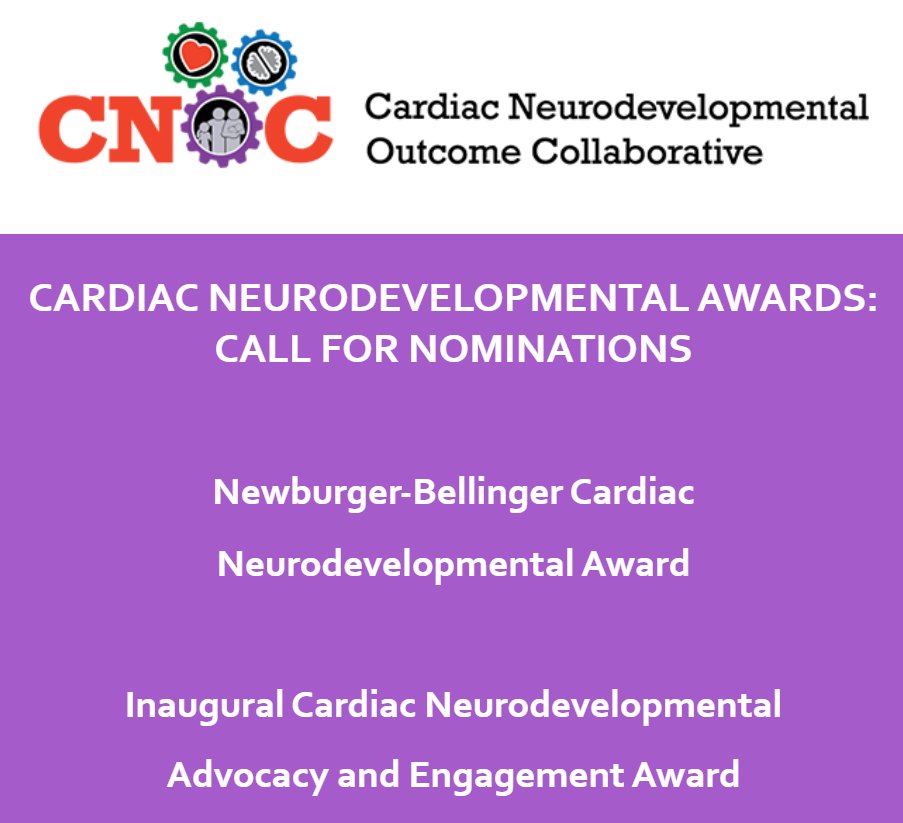 Do you know someone who has contributed to research, clinical care or teaching in #neurodevelopment in #CHD? Or someone who has contributed to advocacy &outreach? If so, consider nomination for Newberger-Bellinger or #CNOC2024 Advocacy/Engagement Award! conta.cc/3UPS0Ej