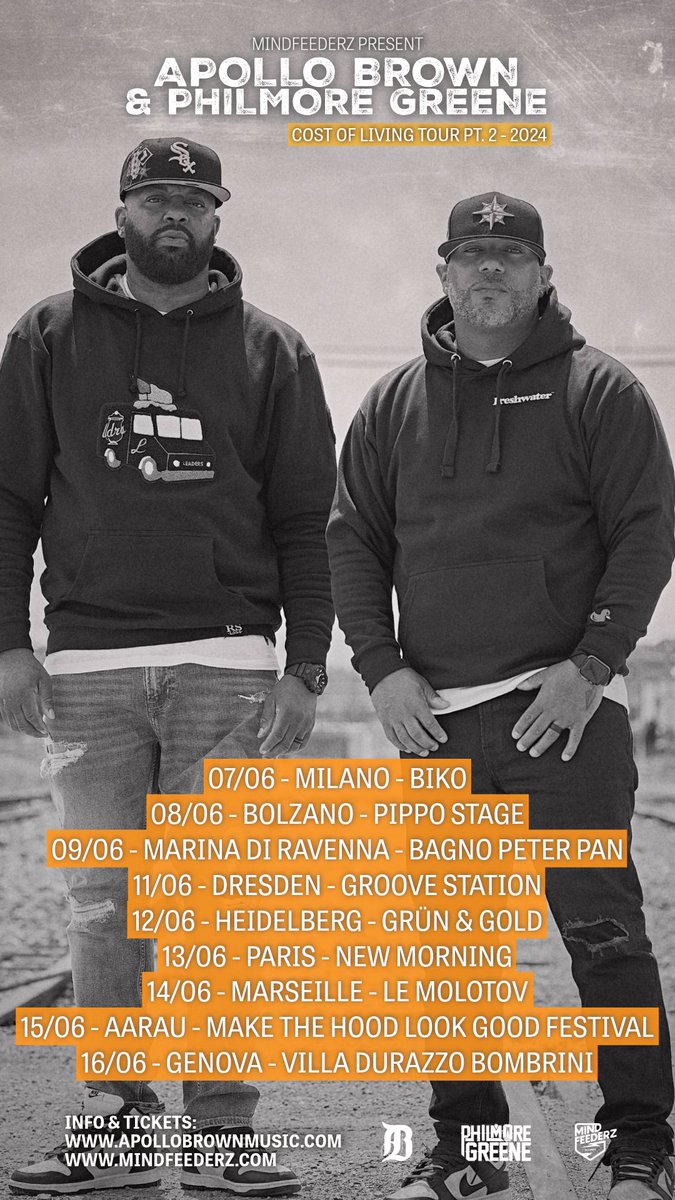 🚨🚨Heading back to Europe w/ my bro’s @ApolloBrown & @TheMindFeederz for the Cost of Living Tour Pt. 2. The good Folks of EU are in for a treat. It’s on! Get yours tickets now. LINK IN BIO! #CostOfLiving #ApolloBrown #PhilmoreGreene #TheMindFeederz #HipHop #Europe #Tour #Rap