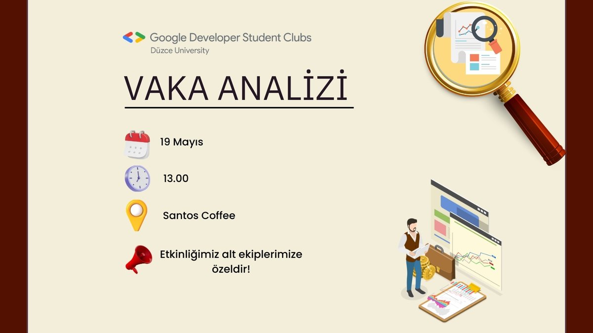 Herkese merhaba,
Topluluğumuzla birlikte gerçekleştireceğimiz heyecan verici bir etkinlik için sizleri davet ediyoruz! Bu etkinlik, analitik düşünme becerilerinizi geliştirmek, yeni perspektifler kazanmak ve topluluğumuzla daha da kaynaşmak için harika bir fırsat! 🤝