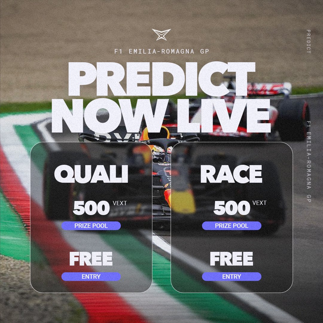 Formula 1 heads to Europe this weekend!🇮🇹 Get your predictions in now!🎮 FREE to play! 500 VEXT Prize Pool 💰 #vext