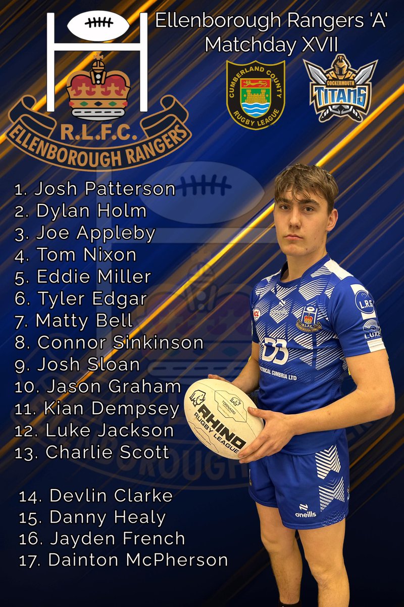 Tonight’s 17 to take on @CockermouthArl in the @CarlCumbria2017 league! 30 Minutes until KO! Get down & support the boys 👏 🔵⚪️🔵