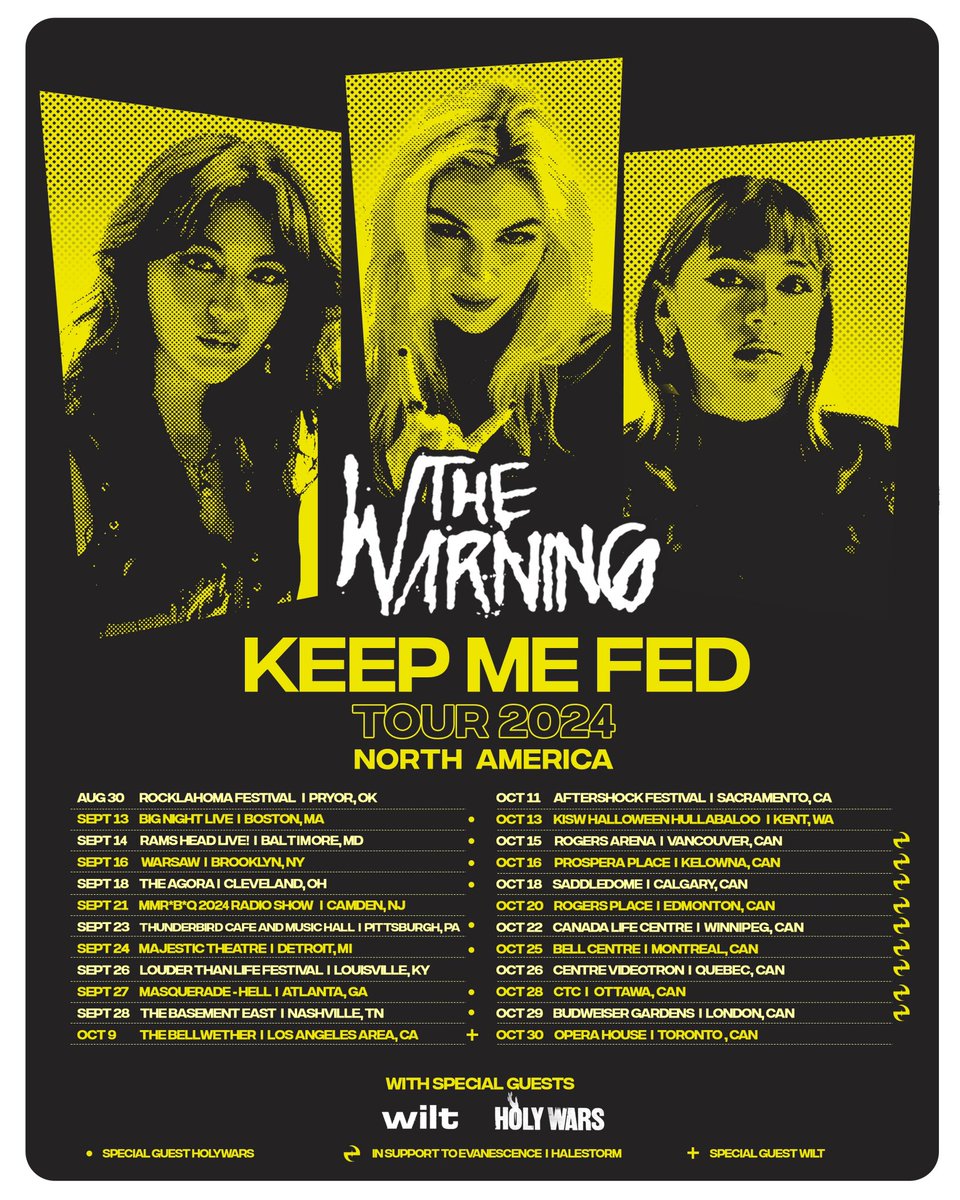 ⚡️New Tour Dates Announced⚡️

@TheWarningBand2 has announced new US tour dates for Sep / Oct and will be supported by @holywarsmusic and @wiltbandupdates 

#TheWarning #TheWarningBand #KeepMeFedTour #PRSGuitars #SabianCymbals #SpectorBass