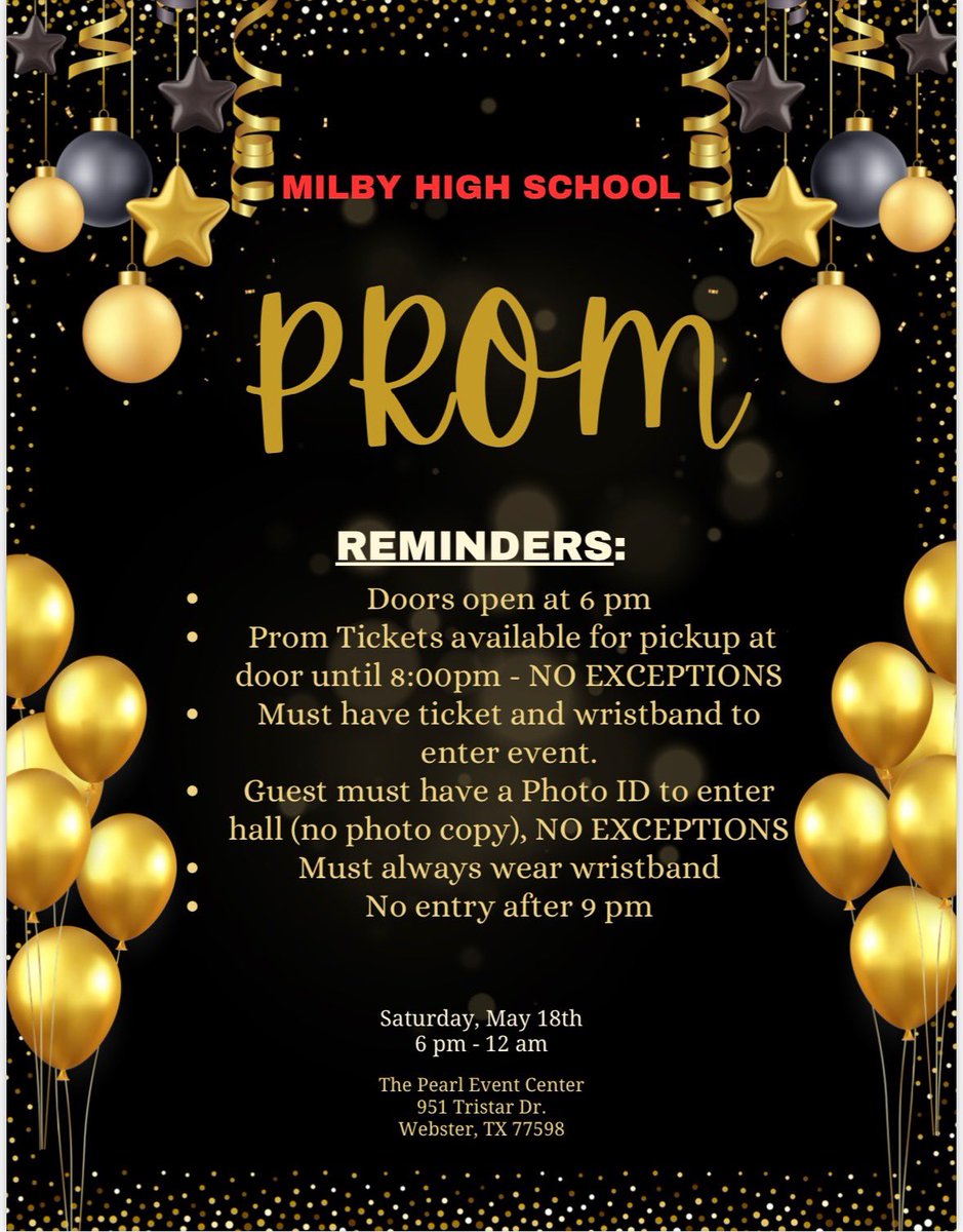 We are excited to see all our Senior Buffs at prom tomorrow, Sat. May 18! Please see the reminders below. #classof2024 #seniorprom