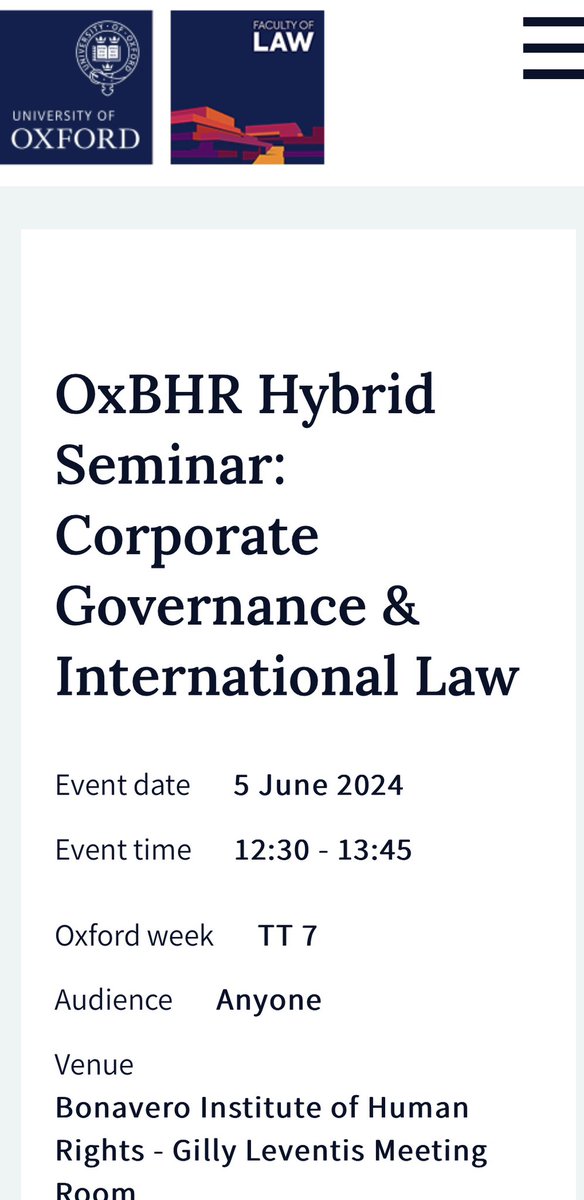 Many thanks to the @BonaveroIHR @UniofOxford for inviting me to present my research on corporate governance & international law. Please join us if you are in #Oxford or online: law.ox.ac.uk/content/event/… #bizhumanrights #corpgov #international #law