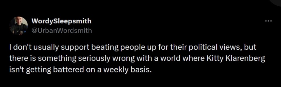 How odd I got banned for three months for opposing genocide, while @UrbanWordsmith isn't penalised at all for *literally* advocating me 'getting battered on a weekly basis' for my 'political views'. Make it make sense @elonmusk...