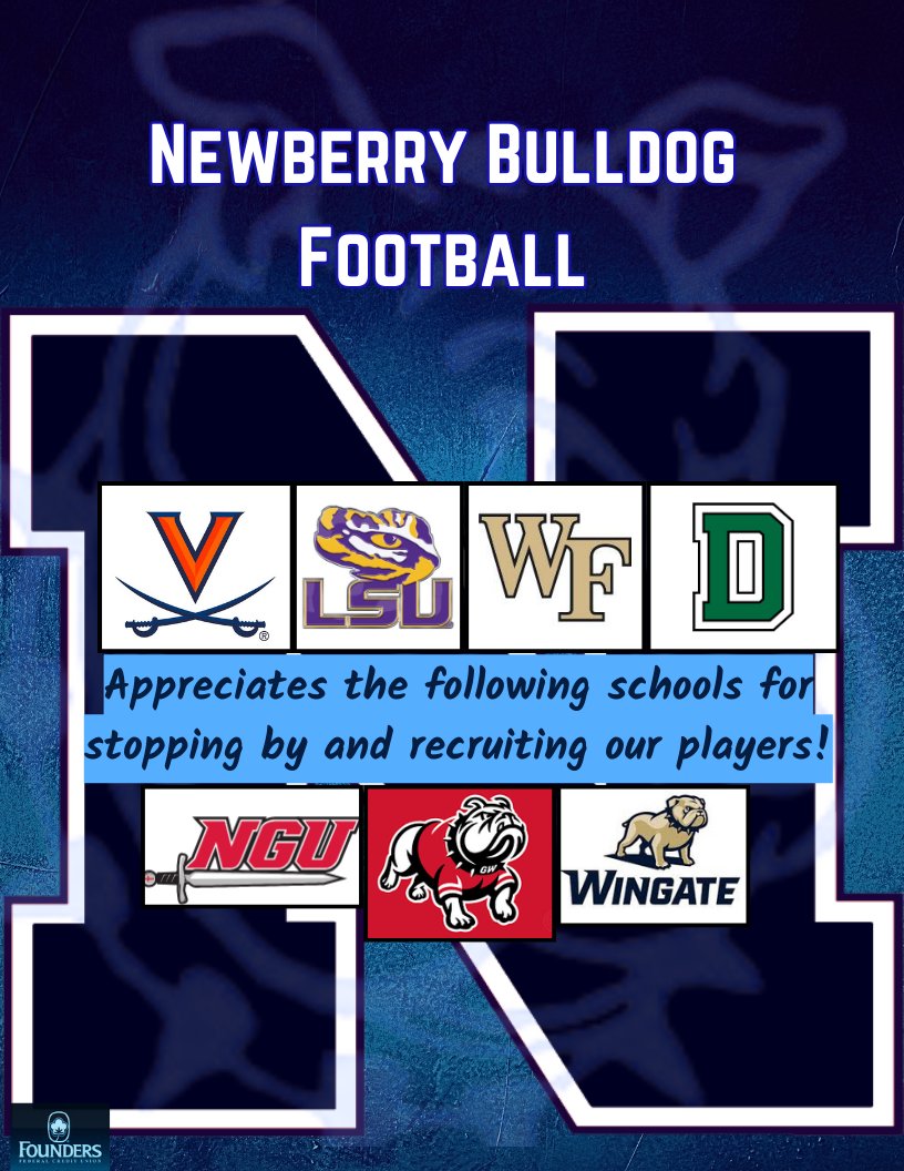 We appreciate the following coaches for coming by to recruit our guys @wendylaurent55 @Coach_Nagle @Coachdeskitch @DonnieBaker1 @Coach_Gardiner @Coach_Kavy @CoachAC3 #WEHAVEBEENBUSY @NHS_Dogs @NewberryHS_FB