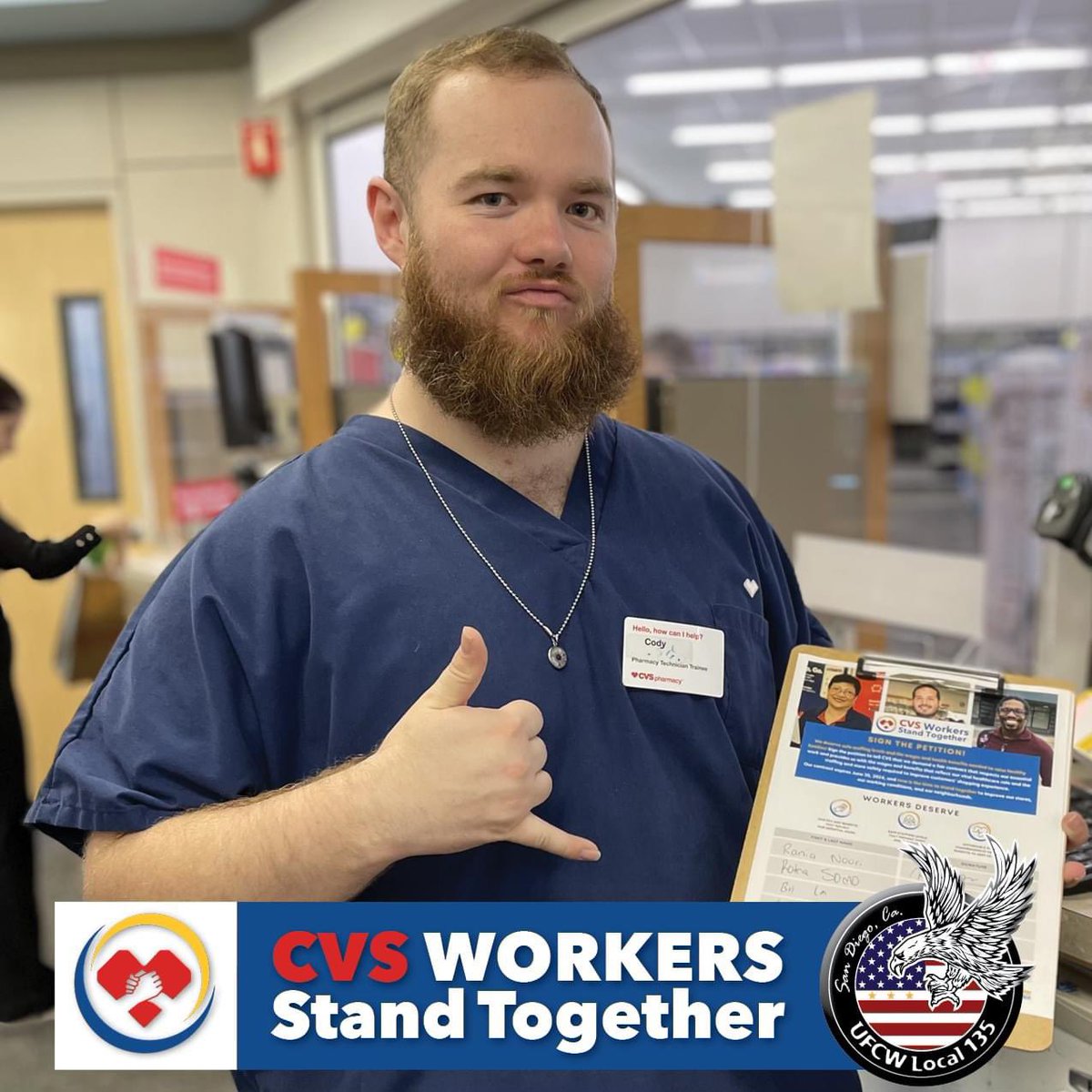 Bargaining at CVS begins next week and our Union Reps are out collecting petition signatures calling for the company to provide safe staffing levels with the wages and benefits needed to raise healthy families. Be like Cody from CVS #3025 in Alpine and sign the petition!