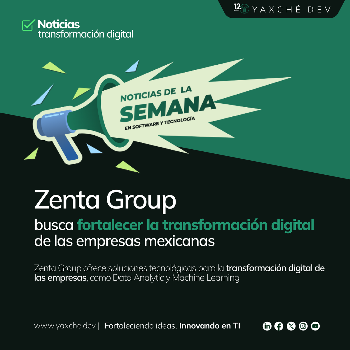 yaxchedev's tweet image. ¡Es viernes y te compartimos las noticias de la semana!

Zenta group invierte más de 23 millones de pesos en México con el objetivo de fortalecer la transformación digital de las empresas mexicanas.

#softwareenginering #digital #bancadigital #software