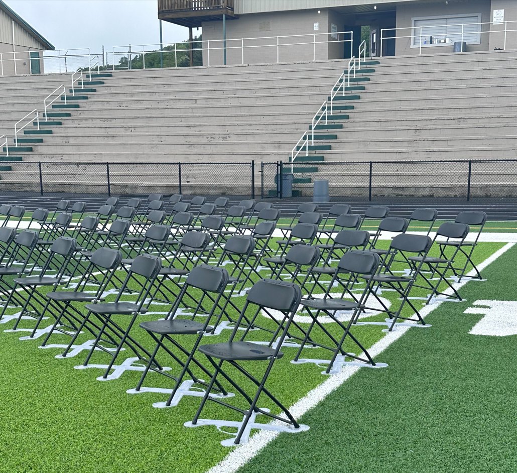 🎓 It's graduation season! Turfey shines at Alleghany High School's graduation in NC! 💫 These lightweight, durable chair platforms offer sleek design and easy handling, perfect for any event. Check out hubs.ly/Q02xzPGG0 for your next gathering! #Turfey #ProtectTheSurface