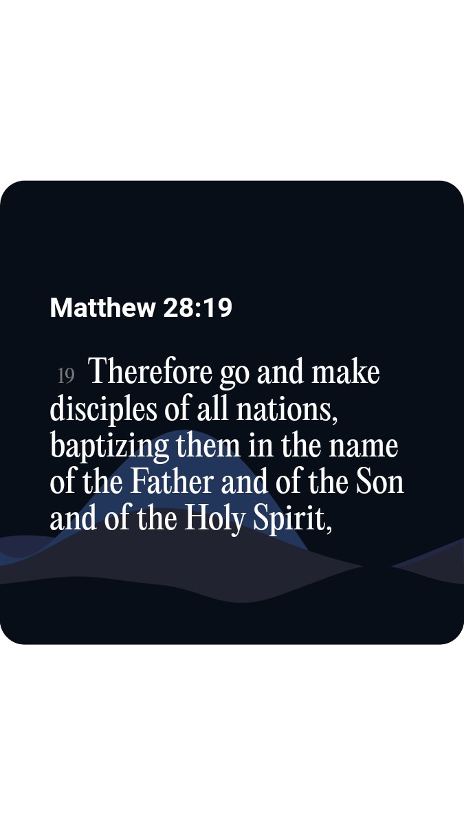 I'd love to share the Verse of the Day with you! Matthew 28:19 NIV [19] Therefore go and make disciples of all nations, baptizing them in the name of the Father and of the Son and of the Holy Spirit, link.bible.app/link/4mvt