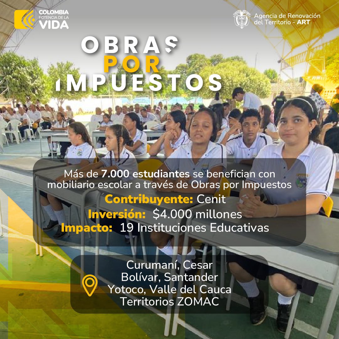 📚 Niños, niñas, jóvenes y profesores de 9 instituciones educativas del territorio ZOMAC de Curumaní, Cesar, recibieron hoy pupitres, muebles y materiales nuevos que les permitirán mejorar su entorno de aprendizaje. Conoce todos los detalles de la última entrega de la