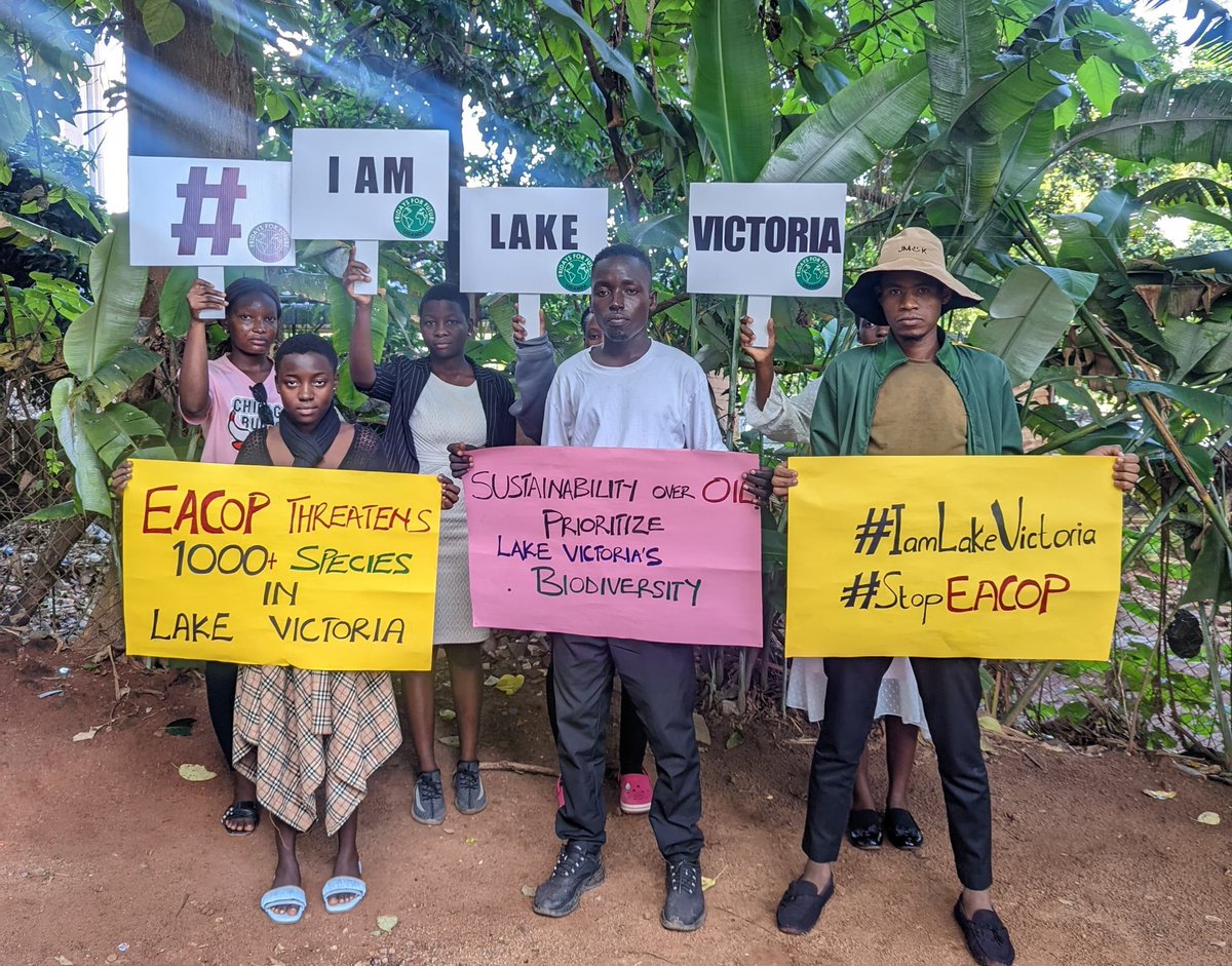 We demand a sustainable future for Lake Victoria! A third of EACOP will put the lake's aquatic life & biodiversity at risk, affecting over 1000+ species! Reject EACOP and choose renewable energy sources instead! #IamLakeVictoria #StopEACOP