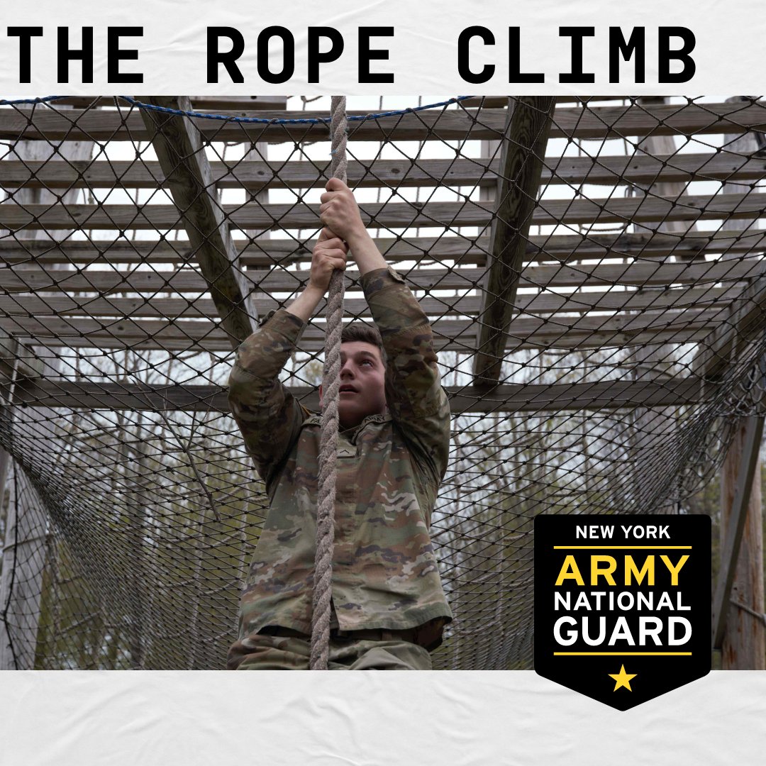 While there is the regular ACFT, Guard Soldiers still have to push themselves so that they can perform in unique situations.  This rope climb leads to another obstacle above it, testing mental and physical strength.

nationalguard.com/new-york
#FitFriday #GuardStrong #NextLevel