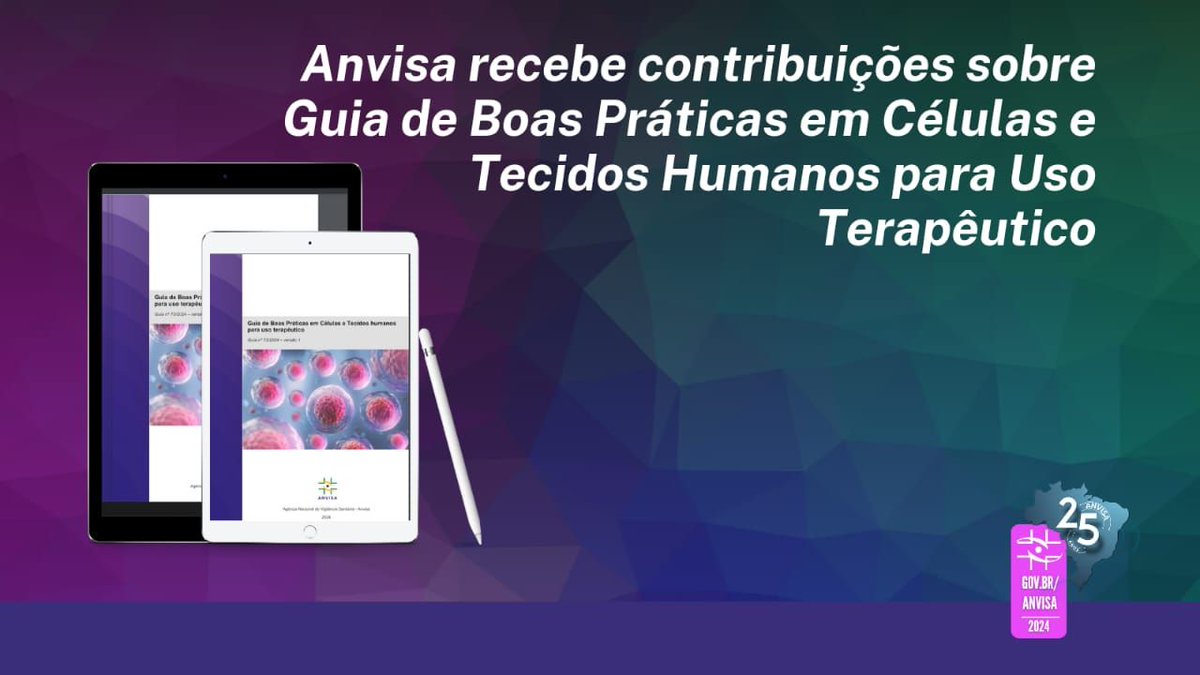 Os interessados em contribuir para o aprimoramento do Guia de Boas Práticas em Células e Tecidos Humanos para Uso Terapêutico (Guia 73/2024) têm até 10 de setembro para enviar suas sugestões, por meio de formulário eletrônico disponível em nosso portal.