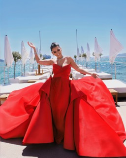 Masoom Minawala wearing custom  Amit Aggarwal at  Festival de Cannes. This outfit will be frozen in time and reimagined for the contemporary romantics. This eye-catching scarlet gown truly embodies the artistry of the Indian craftsmanship.  @amitaggarwalofficial