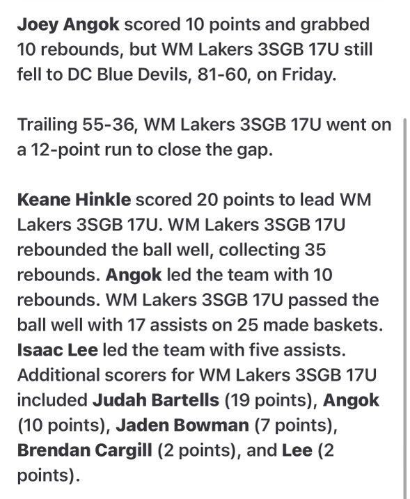 West Michigan Lakers (@wmlakersbball) on Twitter photo <a href="/isaac_lee_10/">Isaac Lee 3⭐️ 7/11</a> <a href="/LandenConrad04/">Landen Conrad</a> <a href="/KeaneHinkle/">Keane Hinkle</a> <a href="/JudahBartels/">Judah Bartels</a> @jayybowman <a href="/londin_cooper/">Londin Cooper</a> <a href="/brendancargill1/">Brendan Cargill</a> <a href="/JoeyAngok06/">Joey Angok</a> We lost the game but we continue to learn and bet better as a team. This Team is very good when they play hard and play TOGETHER! <a href="/isaac_lee_10/">Isaac Lee 3⭐️ 7/11</a> <a href="/LandenConrad04/">Landen Conrad</a> <a href="/KeaneHinkle/">Keane Hinkle</a> <a href="/JudahBartels/">Judah Bartels</a> @jayybowman <a href="/londin_cooper/">Londin Cooper</a> <a href="/brendancargill1/">Brendan Cargill</a> <a href="/JoeyAngok06/">Joey Angok</a> We lost the game but we continue to learn and bet better as a team. This Team is very good when they play hard and play TOGETHER!