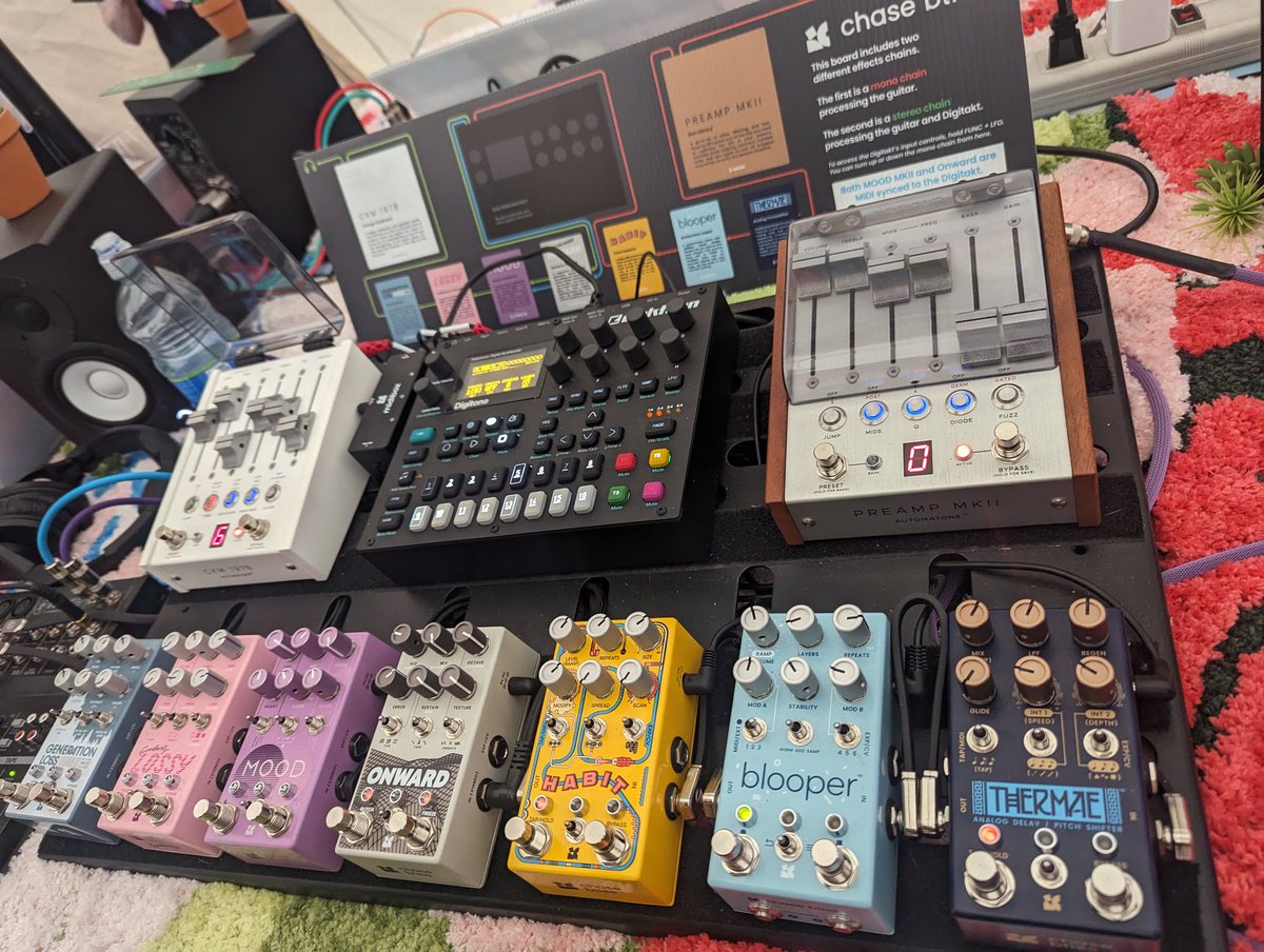 i was test driving this pedalboard and one of the guys working the booth came in and said 'that's a good enough mbv impression i had to come see who was playing' and the other guy said 'she made my whole day'. gonna be riding the high of that compliment all year