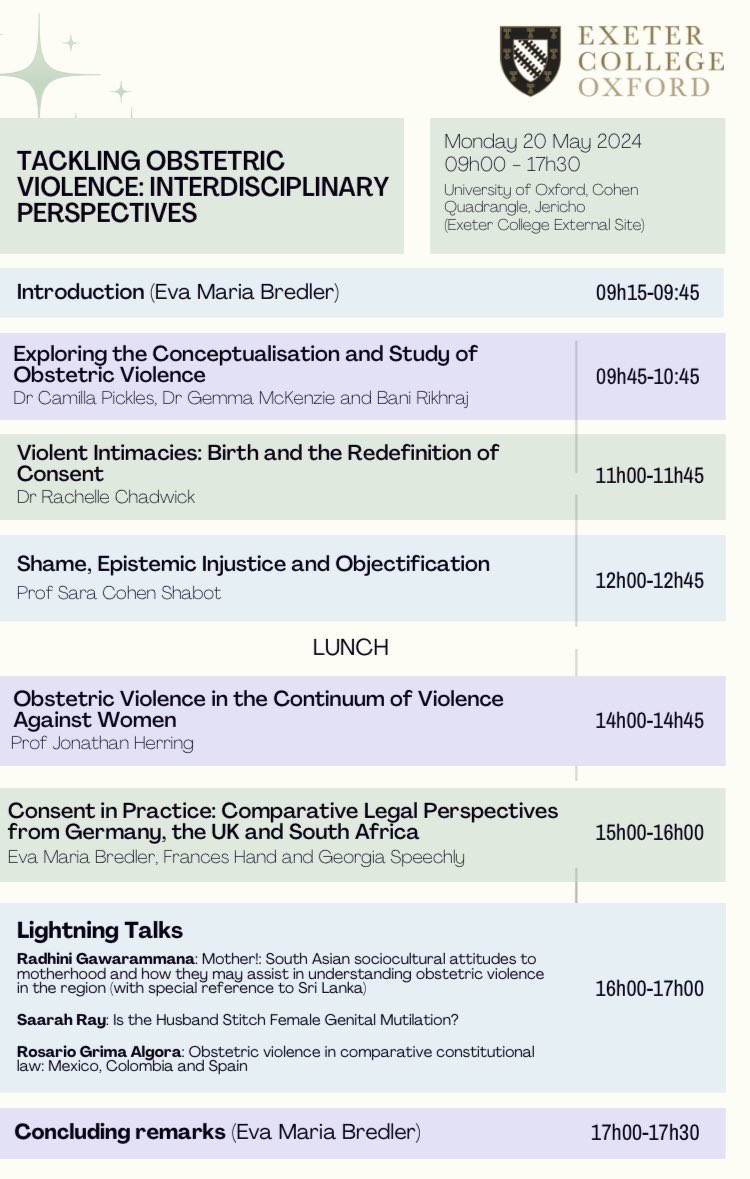 Final programme for the ‘Tackling Obstetric Violence’ conference happening Monday 20 May. Online places are still available (see link below). Very much looking forward to this exciting event - huge thanks to @FrancesHand_ @evmabre @ge_speechly @jojohjhj for making it happen❤️