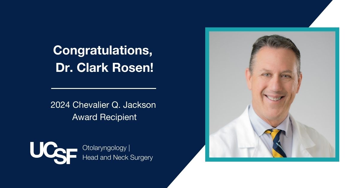 We are thrilled to share @UCSF_OHNS's Dr. Clark Rosen has received @ABEAnow's 2024 Chevalier Q. Jackson Award for his outstanding contributions to Otolaryngology, Laryngology & Broncho-Esophagology. A testament to his leadership & innovation. Well-deserved recognition! 👏