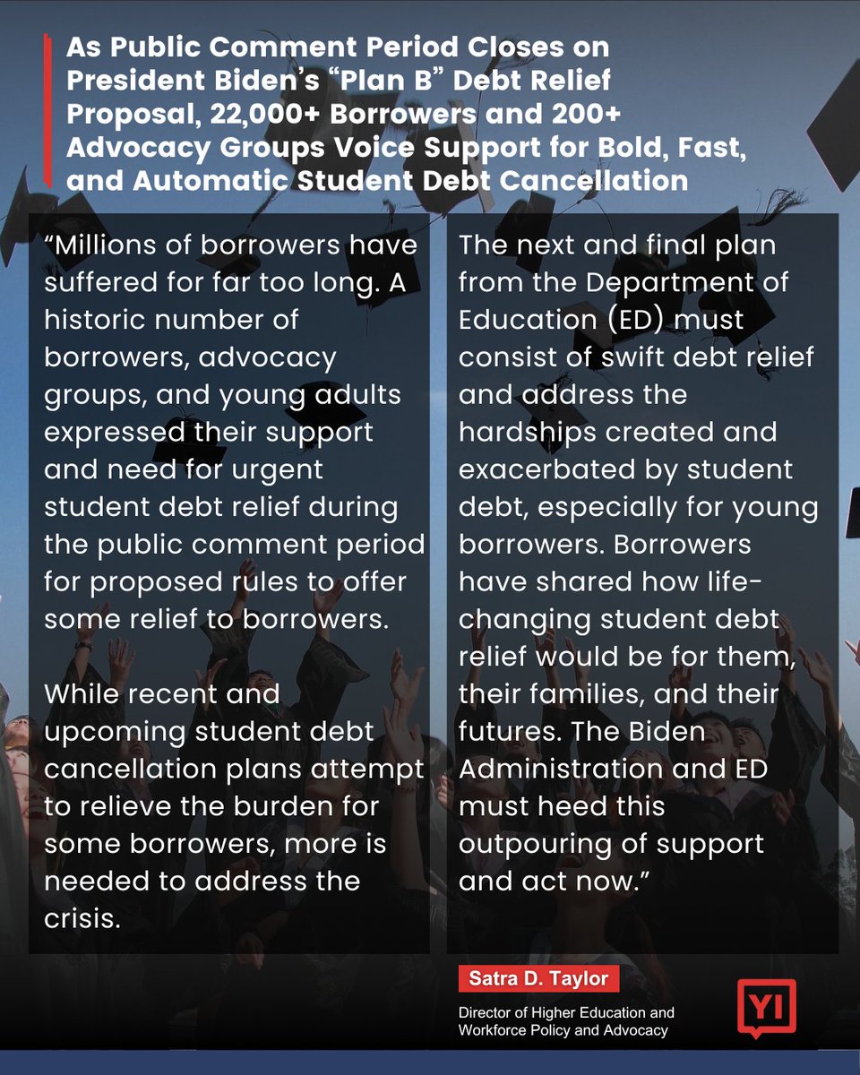 22,337 borrowers voiced overwhelming support for @POTUS’s first proposal for his student debt cancellation Plan B. younginvincibles.org/as-public-comm…