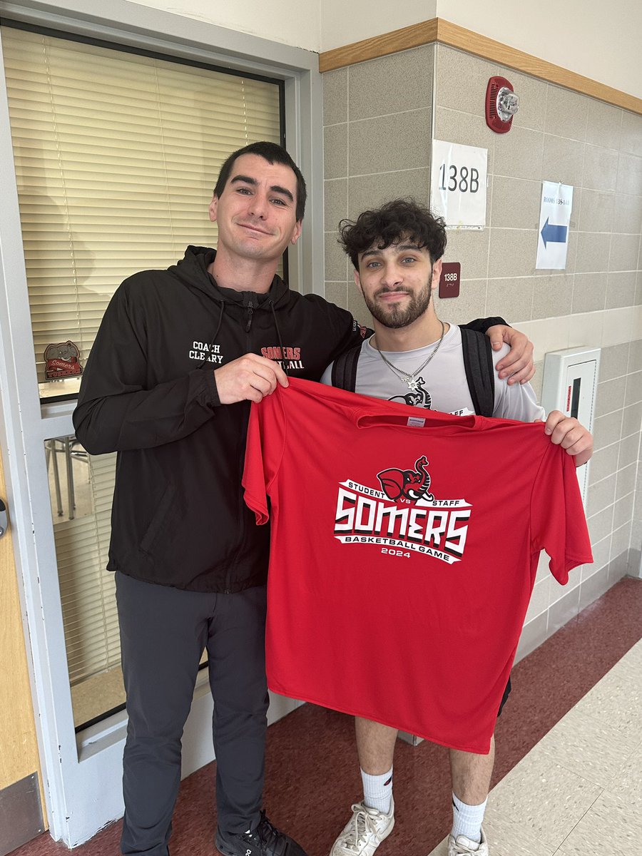 BIG. DAY. Who are you picking? Come by the lower gym at 2:30 to watch it all play out. Mr. Cleary may mess around and get a triple double 🐘🏀 Thank you to Noah Volkman for getting this rolling, and our Booster Club for the game-day gear!