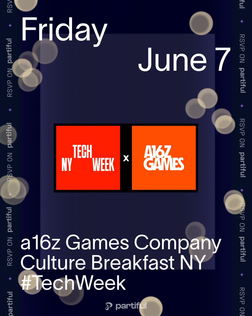 Attention NYC Games Industry execs responsible for company culture: I'm hosting an invite-only breakfast Friday June 7 @ 930a in NoHo during #NYTechWeek. We'll be discussing the future of working in Games. REGISTER HERE: tinyurl.com/56dfcemx 
|  tech-week.com @a16z