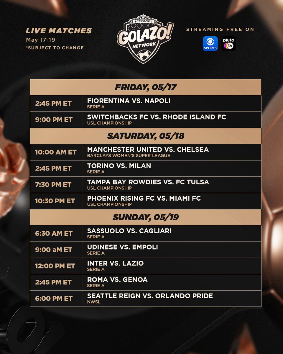 Chelsea facing Man Utd with a shot at the BWSL title and Seattle hosting Orlando in NWSL action highlight free live matches on CBS Sports Golazo Network this week. Watch every match plus Morning Footy, Box 2 Box, @AttackingThird, Scoreline and more on CBS Sports Golazo Network.