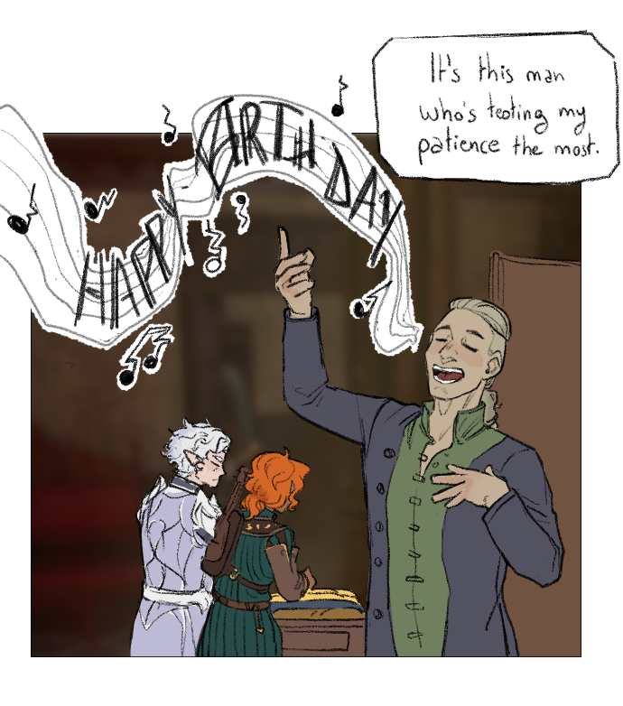 BluesW14's tweet photo. Little strip with my friend's Tav Paladine. @BlumWitch 
The red-headed bard is my Tav Isaac.
Surprisingly there aren't many comic strips about Naaber, I love this pnj. 
#bg3art #BaldursGate3 #BaldursGate3fanart #naaber https://t.co/nqWH84oG31
