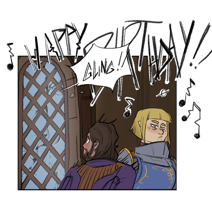 BluesW14's tweet photo. Little strip with my friend's Tav Paladine. @BlumWitch 
The red-headed bard is my Tav Isaac.
Surprisingly there aren't many comic strips about Naaber, I love this pnj. 
#bg3art #BaldursGate3 #BaldursGate3fanart #naaber https://t.co/nqWH84oG31