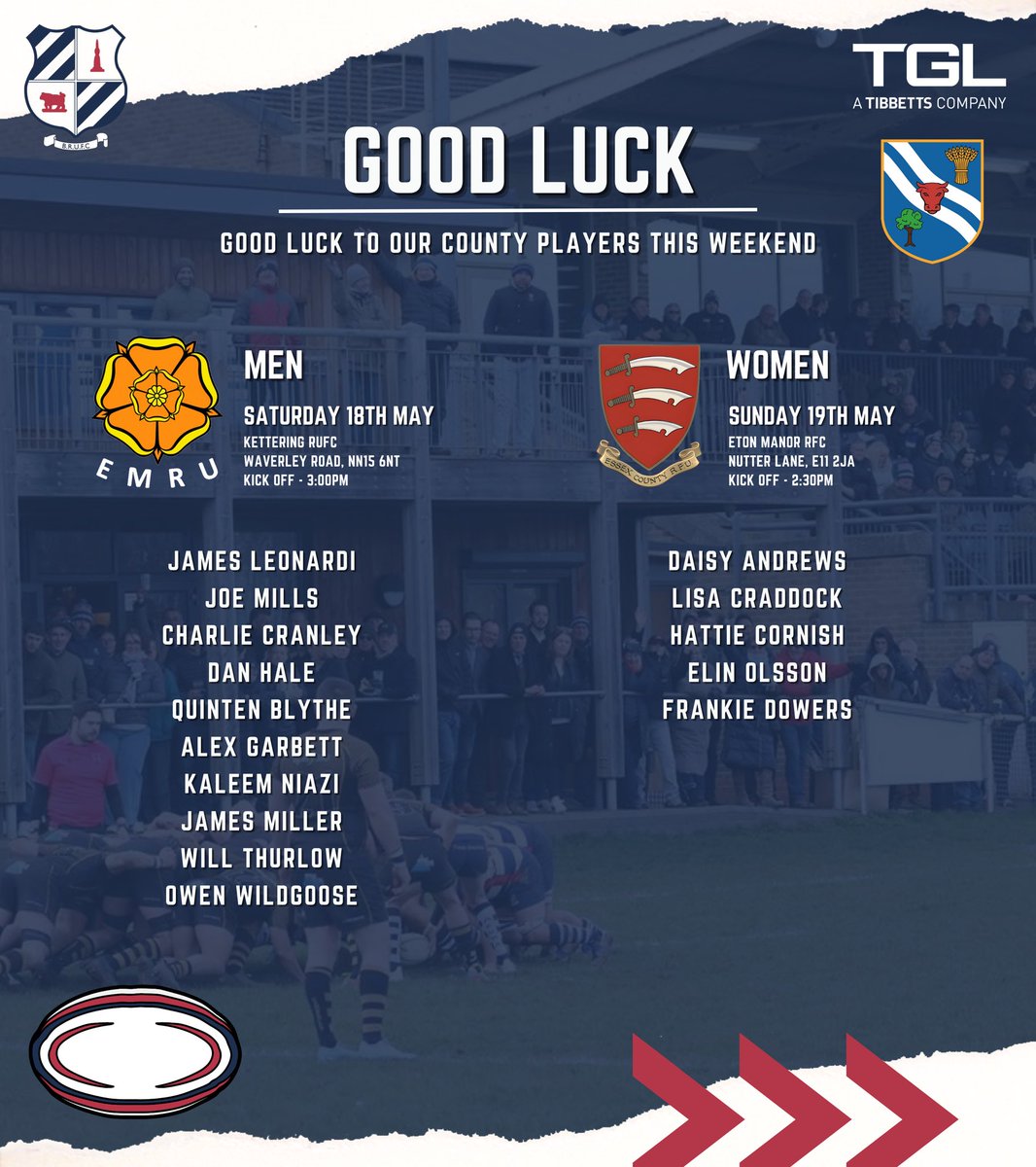 𝗚𝗢𝗢𝗗 𝗟𝗨𝗖𝗞 Good luck to our County players this weekend East Midlands RFU vs Oxfordshire RFU Saturday 18th May Essex RFU vs Oxfordshire RFU Sunday 19th May banburyrufc.com/news/good-luck… #BanburyRUFC #Rugby #Bulls 🐂