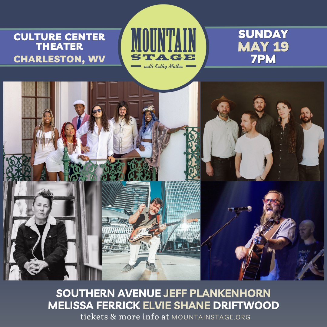 This Sunday, May 19! Host Kathy Mattea welcomes Southern Avenue and more to the Culture Center in Charleston, WV to record a new episode of Mountain Stage. Get your tix today and be a part of our live audience: bit.ly/3QIiCF1