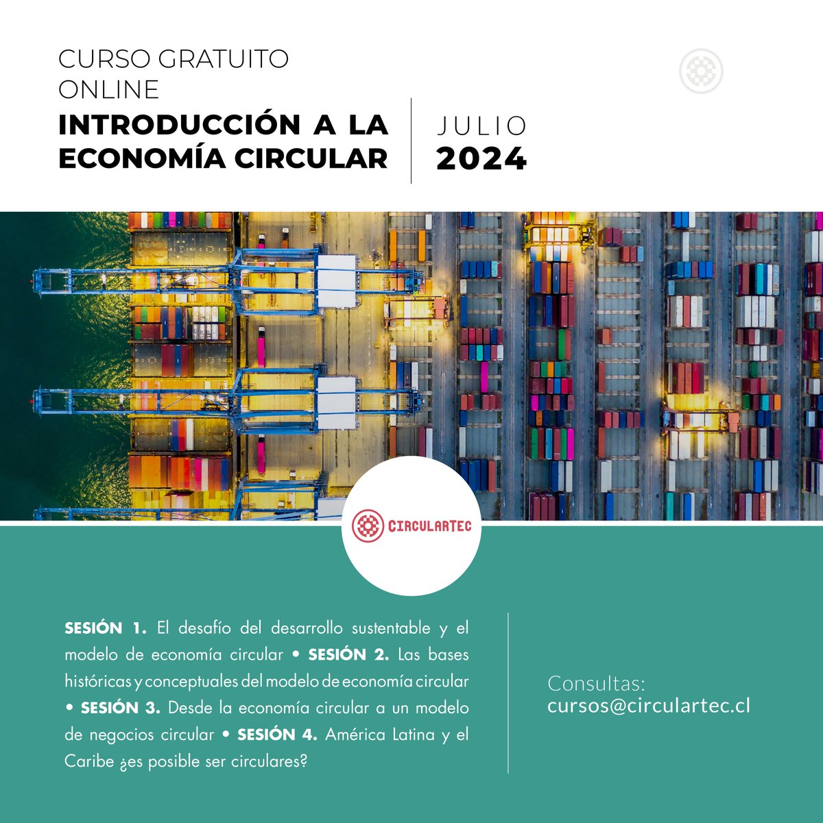 ⭕📖 Inscríbete en nuestro curso gratuito 'Introducción a la #economíacircular', que profundizará sobre el origen, avances, desafíos y oportunidades de este modelo, con especial foco en América Latina y el Caribe.
🔗 Todos los detalles: circulartec.cl/cursos/