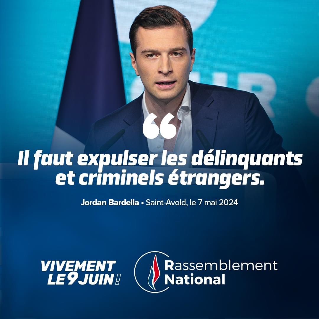 ✈️ Avec Dupond-Moretti, les délinquants étrangers mènent la belle vie en France. Avec le Rassemblement National, ils seront expulsés ! 👋

#VivementLe9Juin