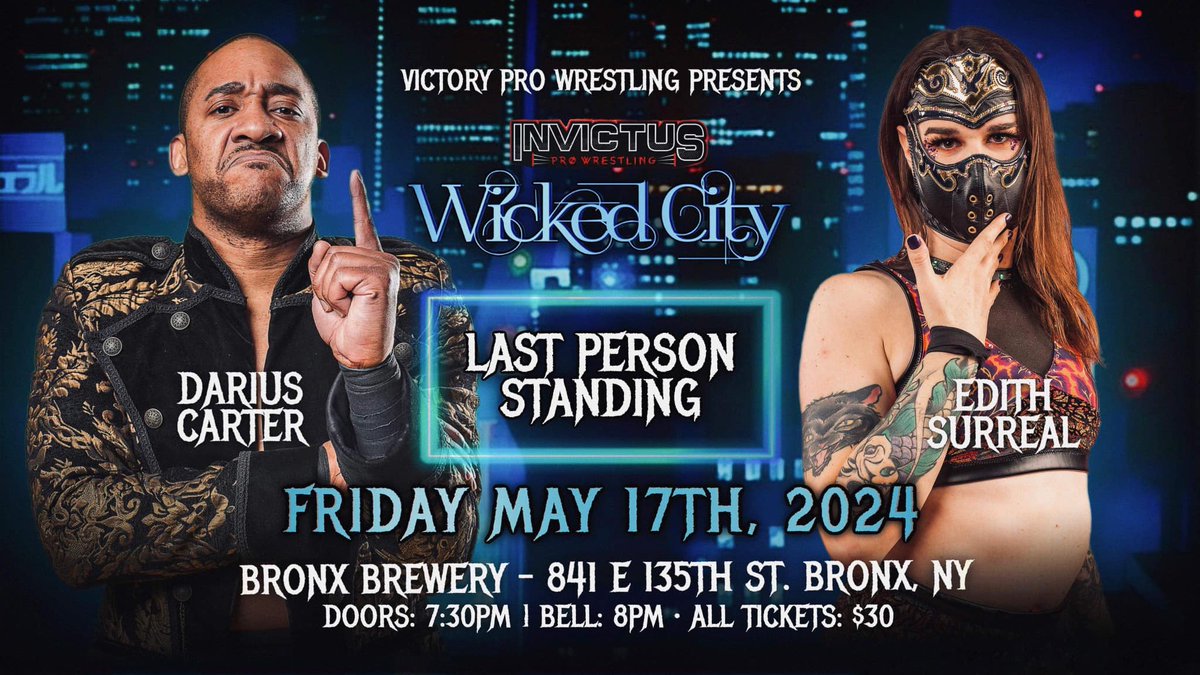 Tonight at @INVICTUSProWre1 - @MrDariusCarter faces @edithsurreal in a Last Person Standing Match dmvprowrestling.com/p/friday-invic…