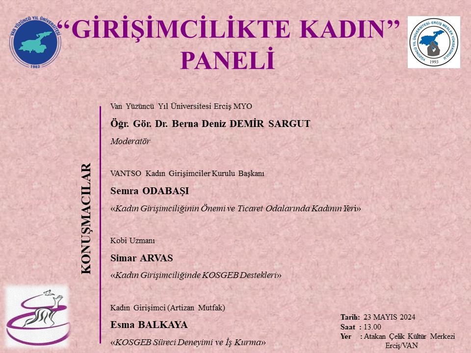 📢 'Girişimcilikte Kadın' Paneli

🗓 23 Mayıs 2024 Perşembe
⏰ 13.00
📍 Atakan Çelik Kültür Merkezi Erciş/Van

#VanYYÜ #VanYüzüncüYılÜniversitesi