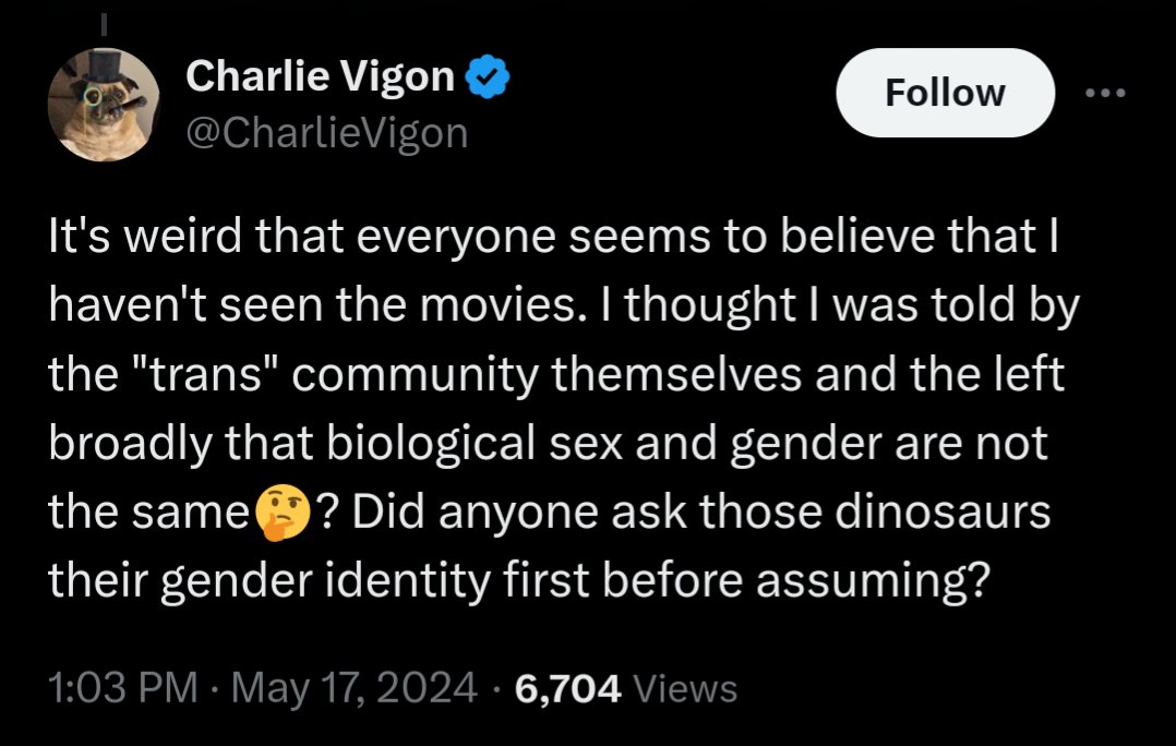 'You stupid libs are just assuming the dinosaurs who transitioned identified with their assigned gender! You're so stupid!! Owned!'