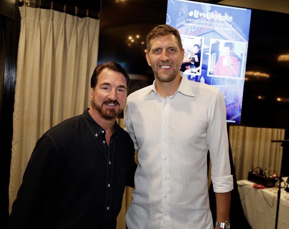 Not sure there is a nicer, more humble superstar than Dirk Nowitzki. Thanks ⁦@swish41⁩ for “showing up” for Luke Laufenberg “Fight” Fund fundraiser #LiveLikeLuke ⁦@TonyFayPR⁩ @AlBiernats_oaklawn