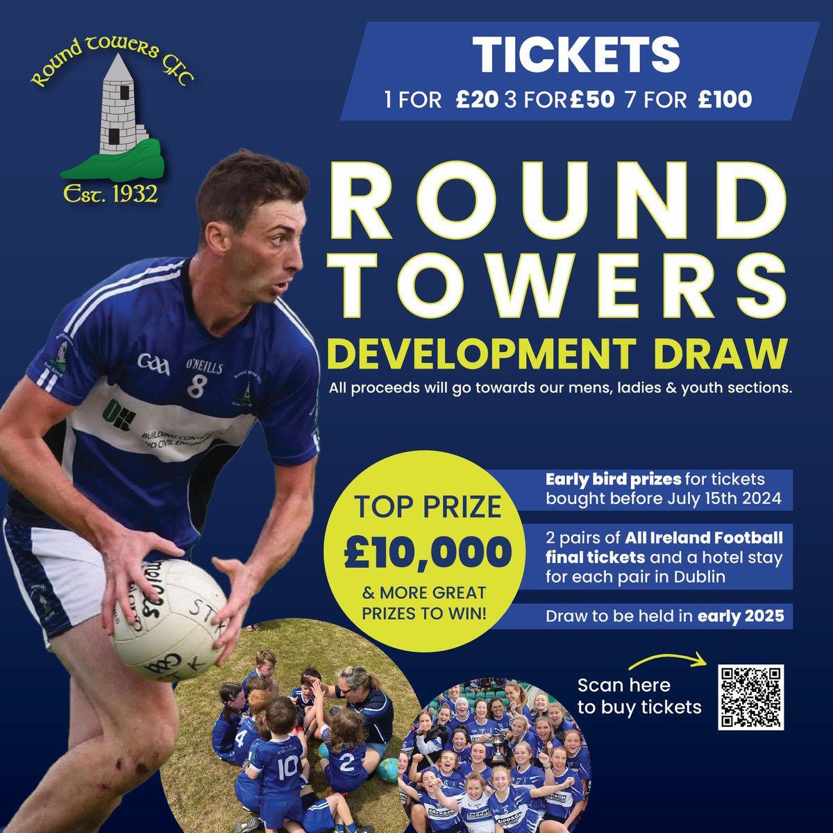 We are delighted to launch our development draw running over the next 12 months with a top of prize of £10,000!

Entries by July 15th will go into an early bird draw for 2 pairs of All Ireland football final tickets with a hotel stay in Dublin!

Enter: member.clubforce.com/tickets_m.asp?…
