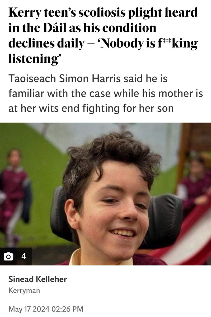Could you take 5 mins of your time over the weekend and email the Taoiseach about Liam, he can no longer talk clearly due to pressure from the curve of his spine pressing on his lungs. 💻simon.harris@oireachtas.ie Thirteen-year-old Liam Dennehy Quinn is in constant pain and on