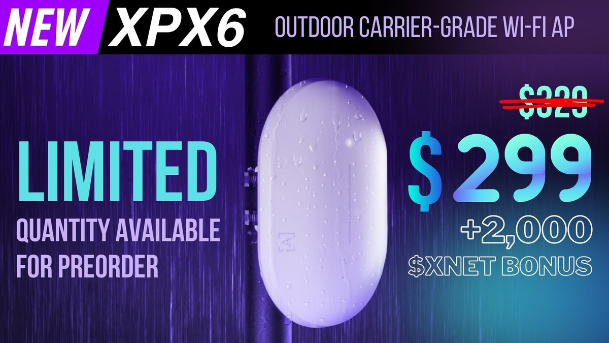 Introducing our best-in-class XPX6 outdoor ☀️access points! Provide connectivity to mobile users in parks, restaurant patios, shopping plazas and beaches and keep everyone connected, rain or shine! 🌦️📶 
LIMITED quantity available for preorder now👉 shop.xnet.company/products/xpx6-…