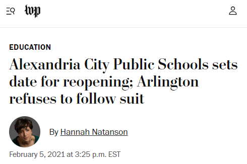 Justice Alito says his wife Martha-Ann Alito had an altercation with neighbors about a ''Fuck Trump' sign that was within 50 feet of where children await the school bus in Jan 21.' Except... FCPS and ACPS were all remote in January of 2021. No children were waiting for buses: